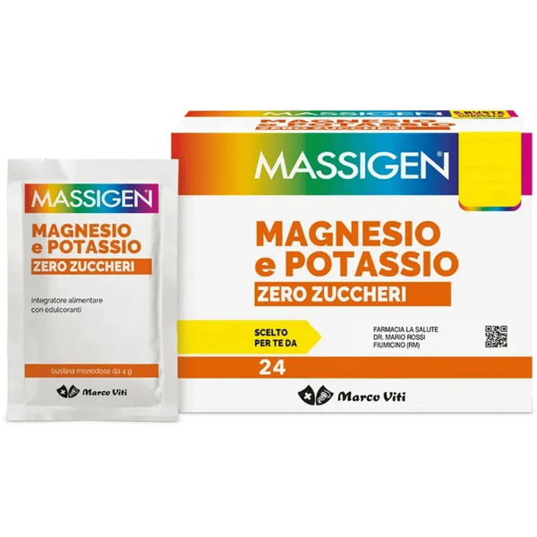 Massigen Magnesio e Potassio Zero Zuccheri Integratore Sali Minerali 24 Bustine