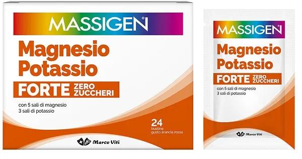 Massigen Magnesio e Potassio Forte Zero Zuccheri Integratore Salino 24 Bustine