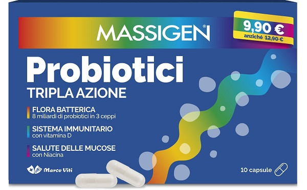 Massigen Probiotici Tripla Azione Integratore di Fermenti Lattici, 10 Capsule — confronto prezzi