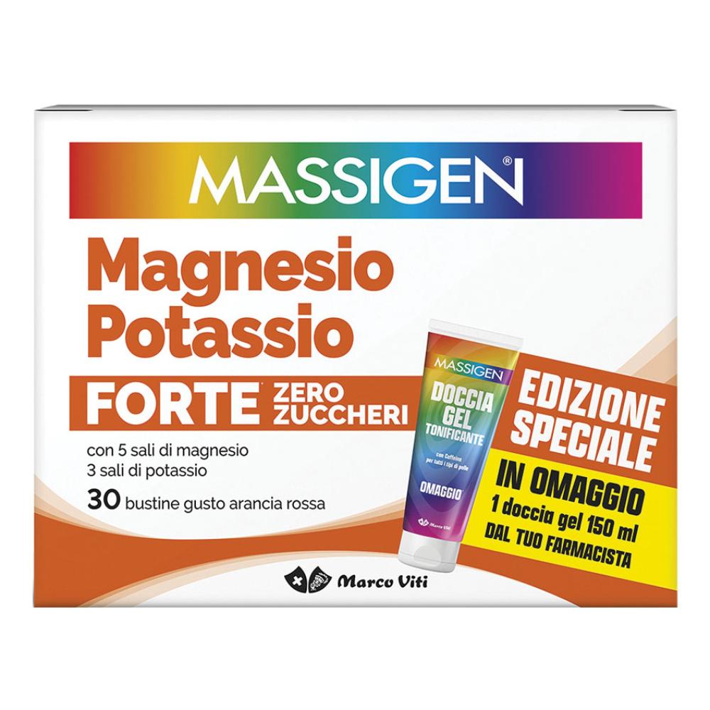 Massigen Magnesio E Potassio Forte Zero Zuccheri 30 Bustine Gusto Arancia Rossa