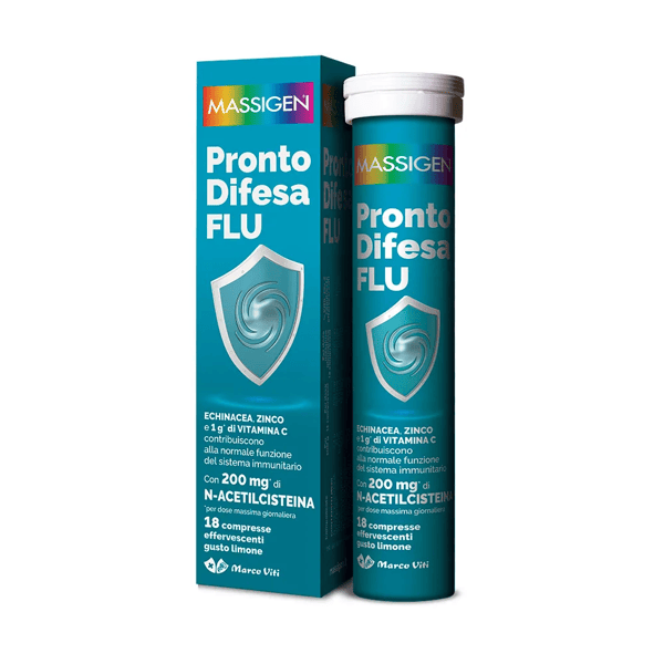Massigen Pronto Difesa Flu 18 Compresse Effervescenti Gusto Limone Integratore per Sistema Immunitario
