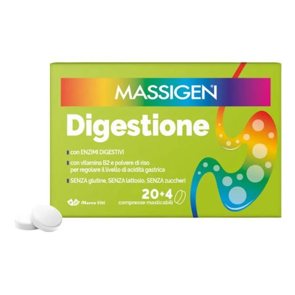 Massigen Digestione 24 Compresse Masticabili Integratore Digestivo e Gonfiore Addominale