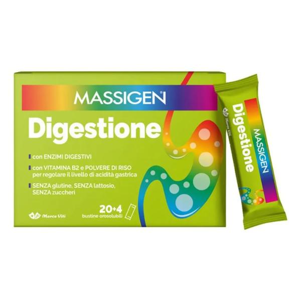 Massigen Digestione 24 Bustine Orosolubili Integratore Digestivo e Gonfiore Addominale
