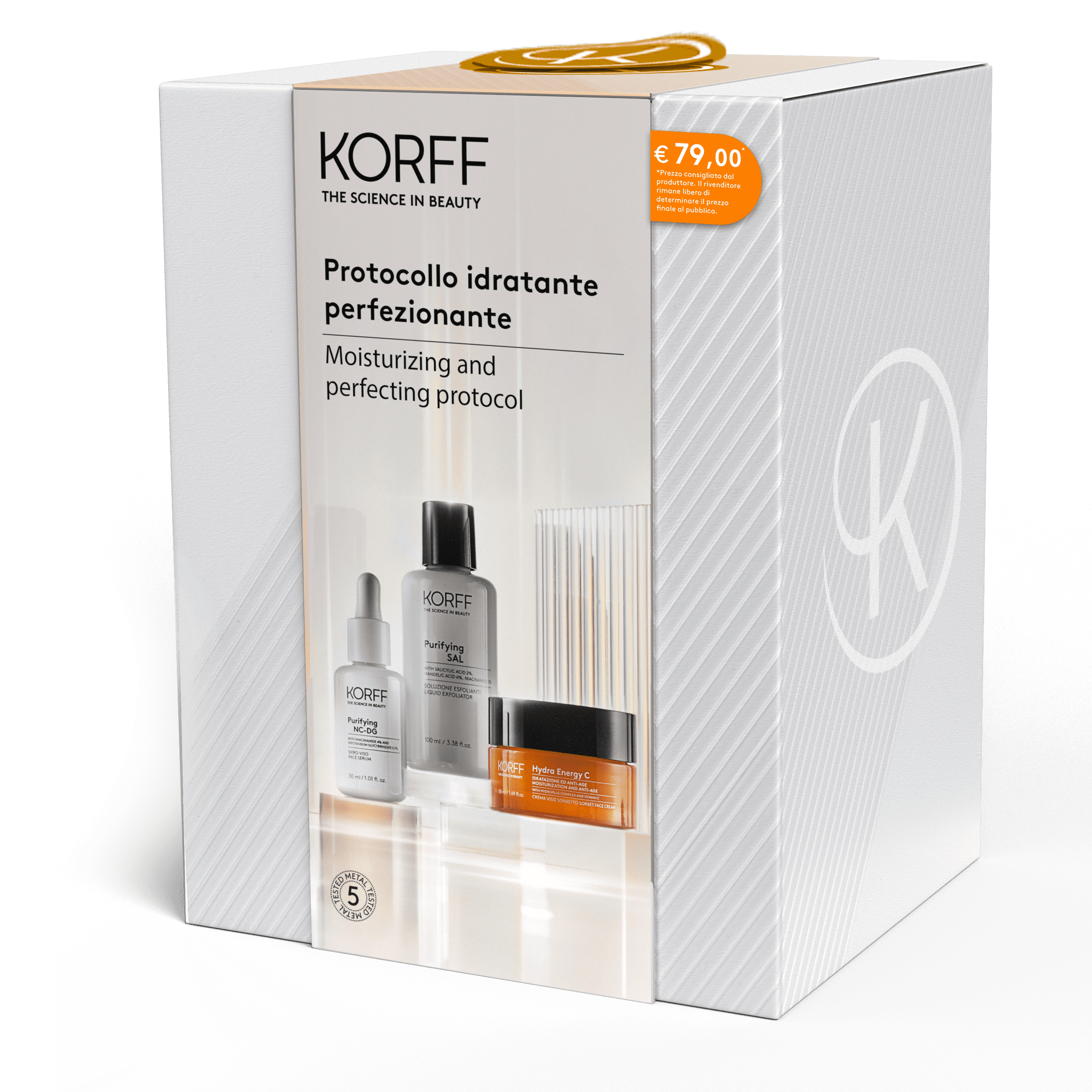 Korff Cofanetto Protocollo Idratante Perfezionante Purifyng Sal Soluzione Esfoliante 100ml + Purifyng Siero Viso 30ml + Hydra Energy Crema Sorbetto