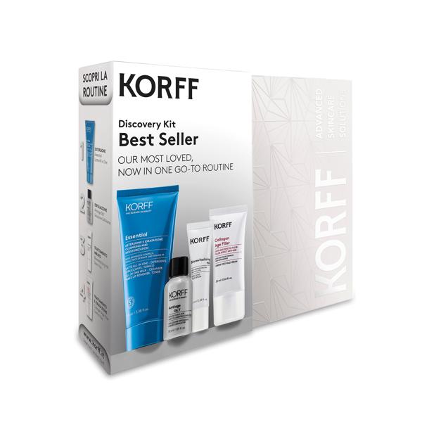 Korff Discovery KIT Best Of Latte Detergente 100 ml + Esfoliante 30 ml + Siero Viso 10 ml + Crema Viso 20 ml