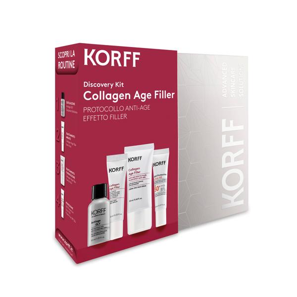 Korff Discovery KIT Collagen Age Filler Siero Viso 10 ml + Crema Viso 20 ml + Pochette Nera