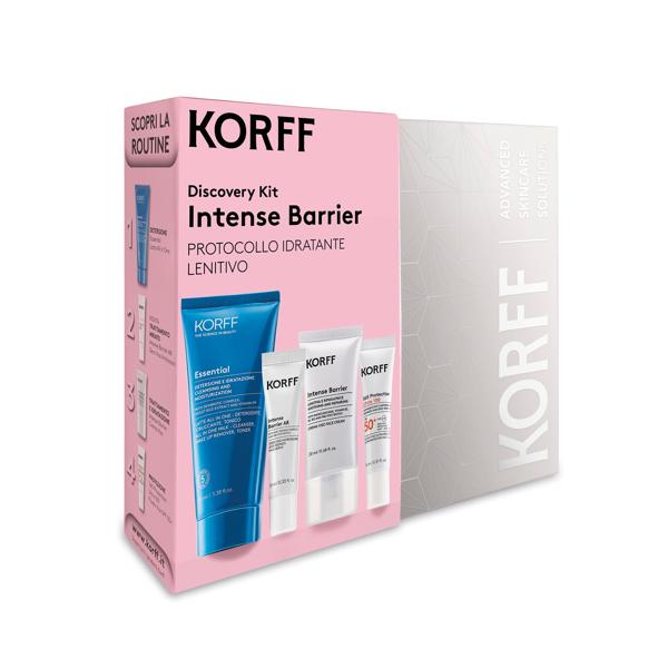 Korff Discovery KIT Intense Barrier Latte Detergente 100 ml + Siero Viso 10 ml + Crema Viso 20 ml + Fluido Viso SPF50+ 15 ml
