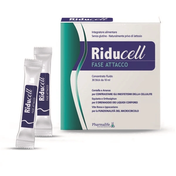 Pharmalife Riducell Fase Attacco Integratore per Drenaggio Liquidi e Anti-Cellulite 30 sticks