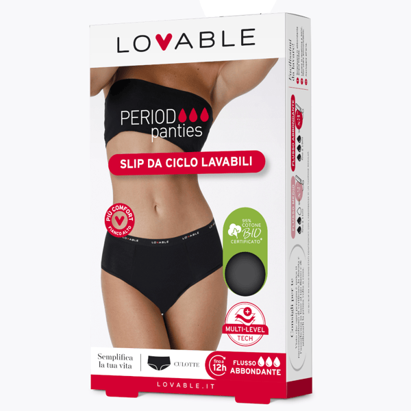 Lovable Period Panties Slip Vita Alta da Ciclo Flusso Medio Nero - Taglia: L