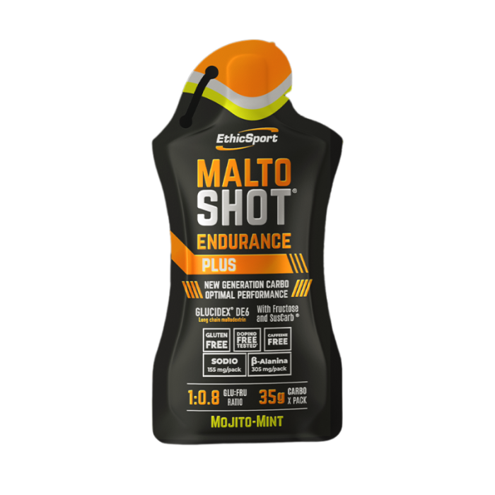 EthicSport MaltoShot Endurance Plus -Gel energetico per la resistenza gusto mojito mint, 50 ml