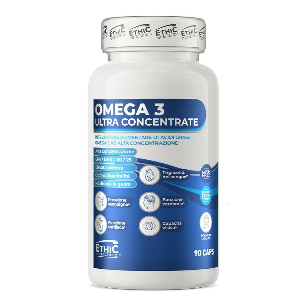 EthicSport Omega 3 Ultra Concentrate - Integratore per il cuore e il colesterolo, 90 capsule