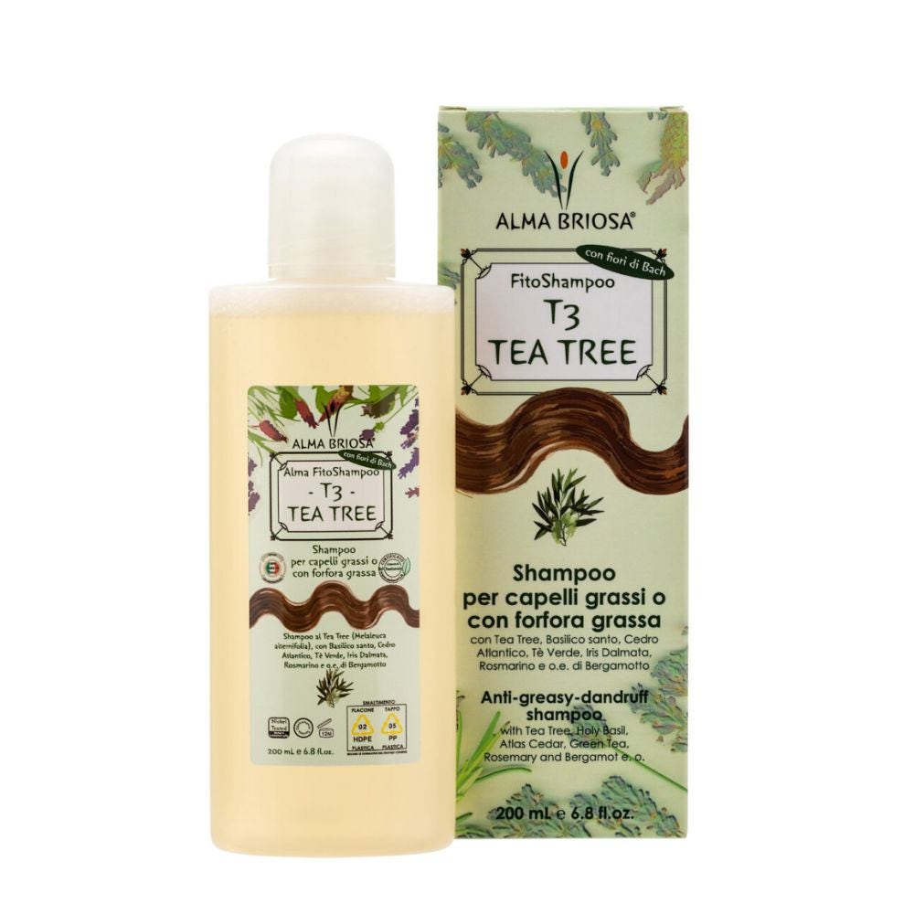 Alma Briosa FitoShampoo T3 Tea Tree Shampoo Forfora Grassa, 200ml