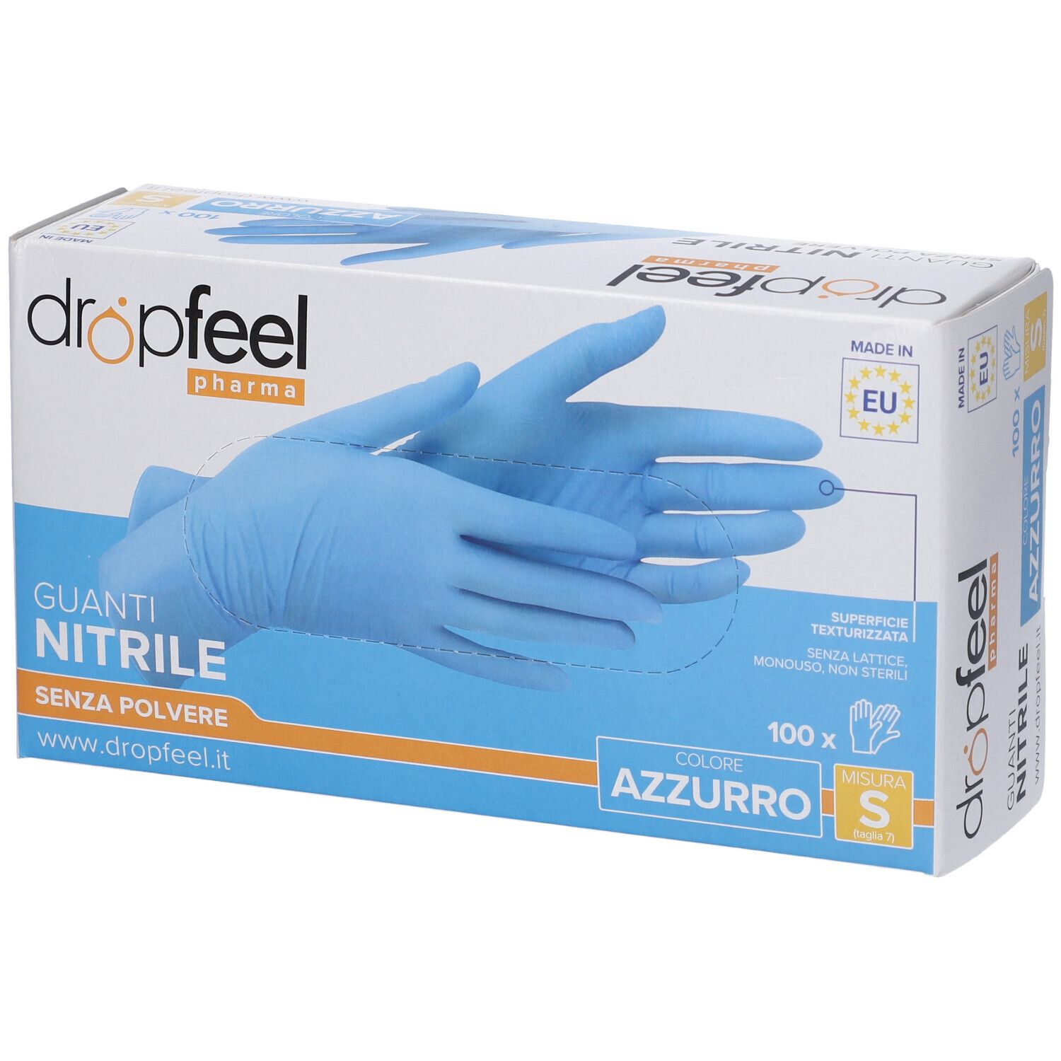 GUANTO IN NITRILE DROPFEEL SENZA POLVERE AZZURRO TAGLIA S 100 PEZZI