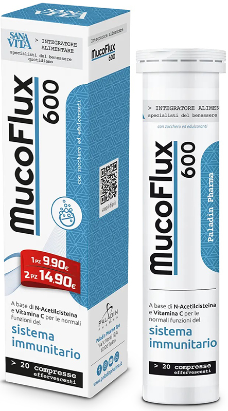 Paladin Pharma Sanavita - Mucoflux 600 Integratore, 20 Compresse Effervescenti