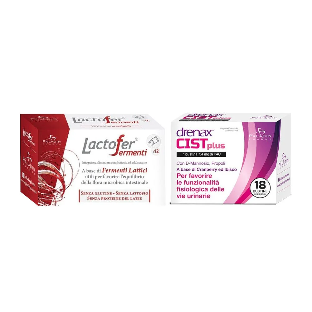Lactofer Fermenti, 12 bustine + Drenax Forte Cist Plus, 18 Stick Pack