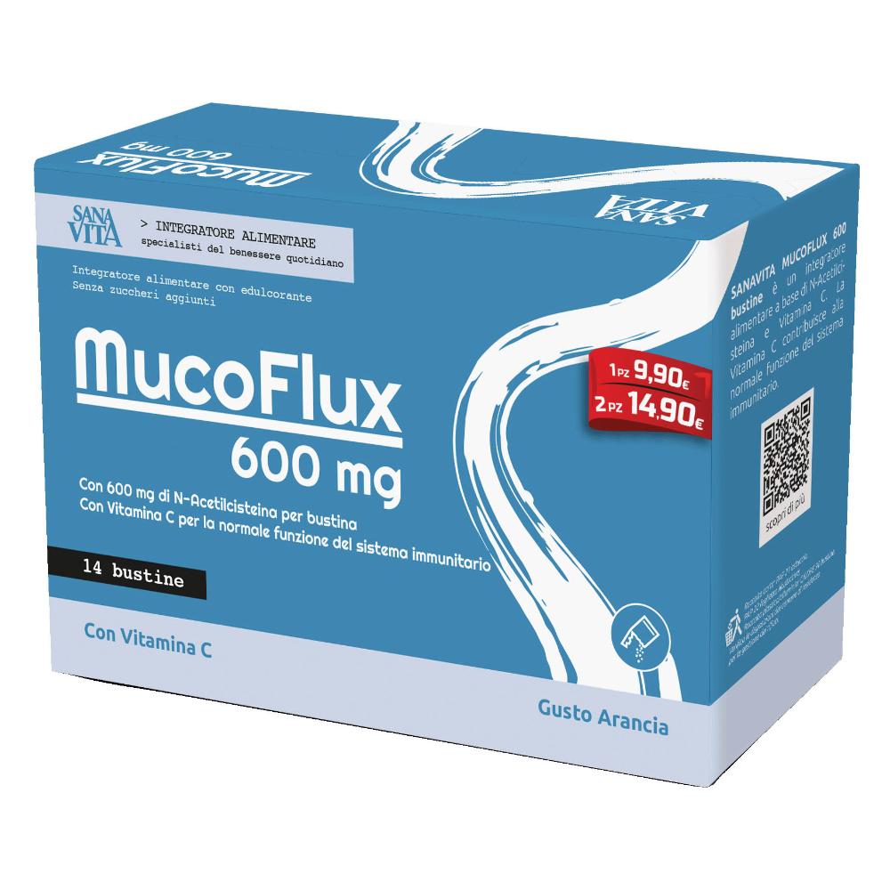 SanaVita MucoFlux 600mg Bustine gusto Arancia 42 g Polvere per soluzione orale