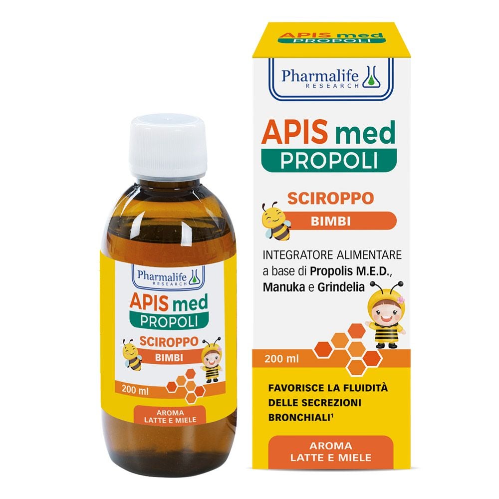 Apis Med Propoli 200 ml Sciroppo Bimbi per Favorire la Fluidità delle Secrezioni Bronchiali Aroma Latte e Miele
