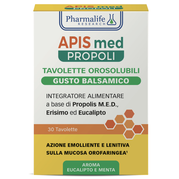 Pharmalife Research APIS med Propoli - Integratore Alimentare Vie Respiratorie gusto Balsamico, 30 Tavolette Orosolubili