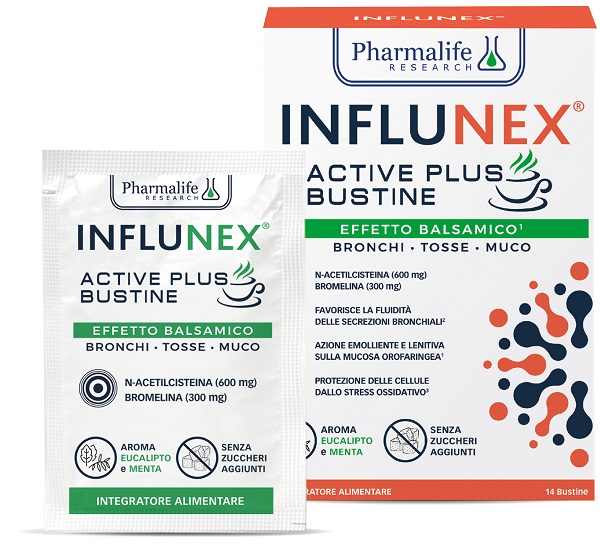 Pharmalife Research Influnex Active Plus Balsamico Integratore Prime Vie Respiratorie, 14 bustine