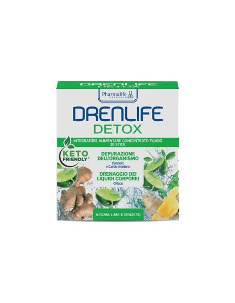 Pharmalife Drenlife Detox Integratore Per Depurazione e Drenaggio dei Liquidi Lime e Zenzero 30 Stick
