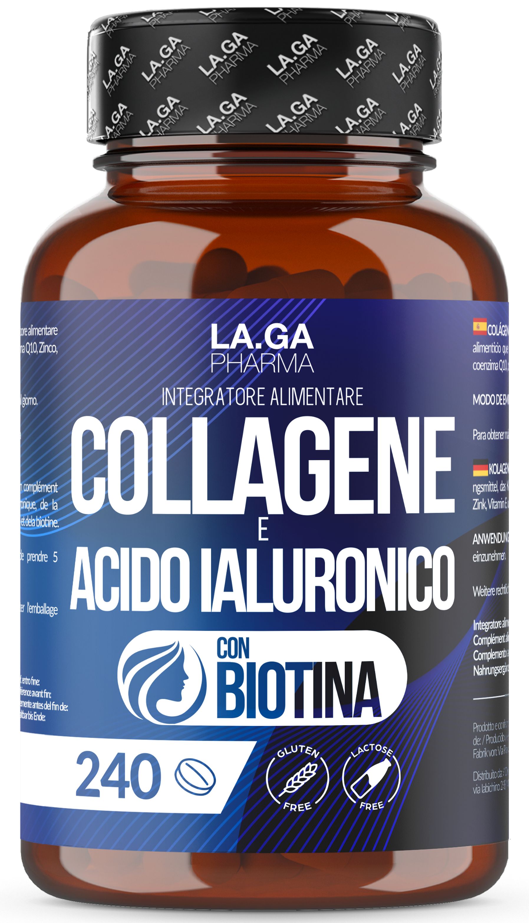 LA.GA© Collagene 2000mg con Acido Ialuronico, Biotina & Q10 – 240 Compresse Anti-Age pz