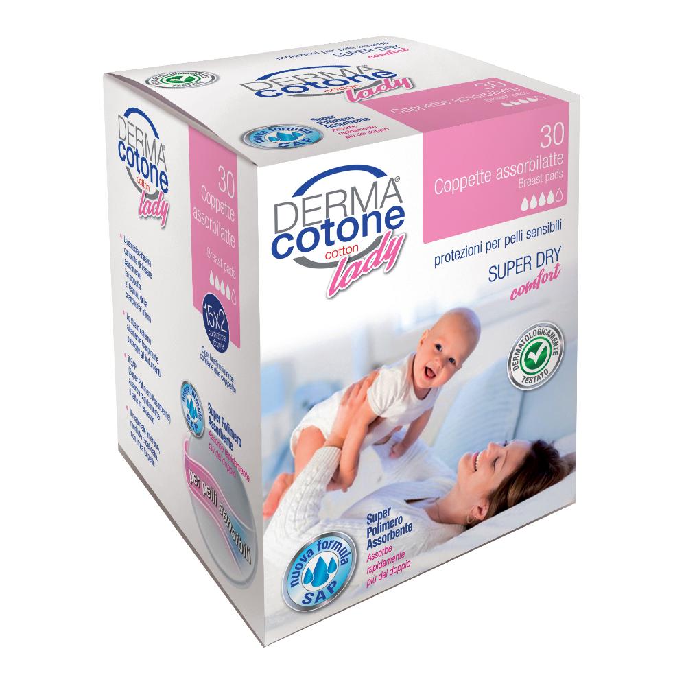 Dermacotone Coppetta Assorbilatte SuperDry Comfort per Pelle Sensibile, 30 Pezzi