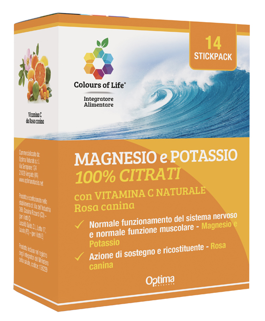 Colours Of Life Magnesio e Potassio 100% Citrati Con Vitamina C Naturale 14 Stickpack - Integratore Alimentare