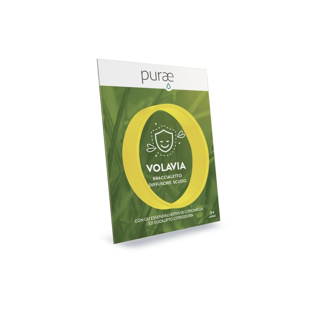Purae VolaVia - Braccialetto Diffusore Scudo con Oli di Citronella ed Eucalipto Citriodora, 1 Pezzo
