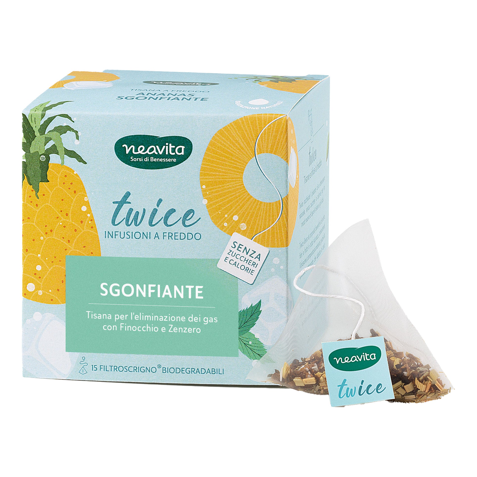 Neavita Twice - Sgonfiante Tisana a Freddo Eliminazione dei Gas con Finocchio e Zenzero, 15 Filtroscrigno