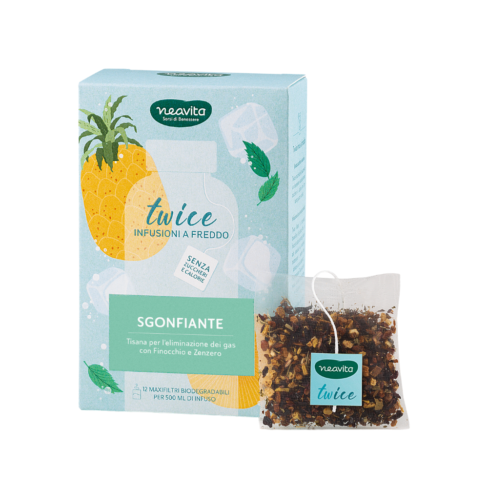 Neavita Twice - Sgonfiante Tisana a Freddo Eliminazione dei Gas con Finocchio e Zenzero, 12 Maxifiltri — confronto prezzi