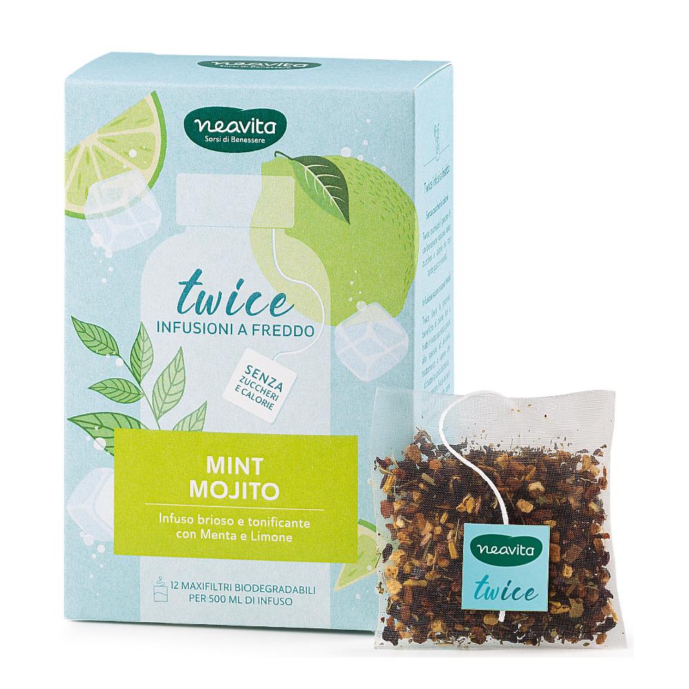 Neavita Twice - Mint Mojito Infuso a Freddo Brioso e Tonificante con Menta e Limone, 12 Maxifiltri