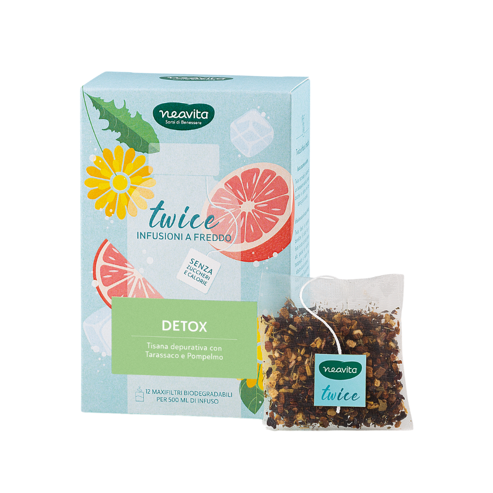 Neavita Twice - Detox Tisana a Freddo Depurativa con Tarassaco e Pompelmo, 12 Maxifiltri