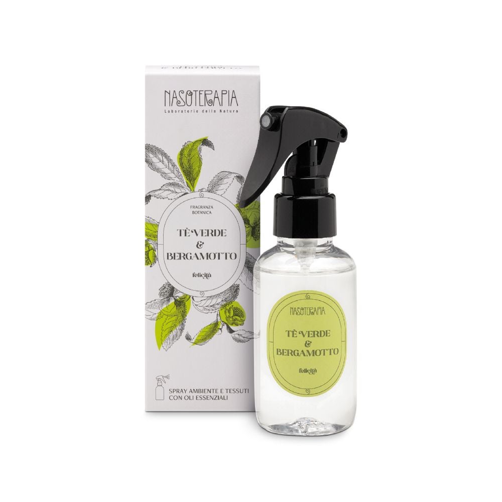 Nasoterapia Fragranza Botanica - Spray Ambienti e Tessuti con Oli Essenziali Tè Verde e Bergamotto Felicità, 100ml