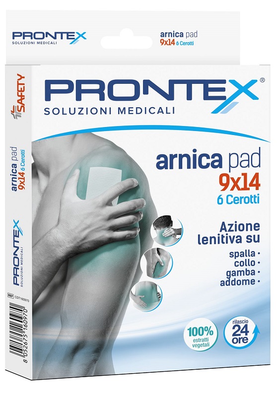 Protex Arnica Pad Cerotti Dolori Articolari Muscolari Mestruali Spalla Collo Gambe Addome Misura 9 x 14 cm, 6 Cerotti