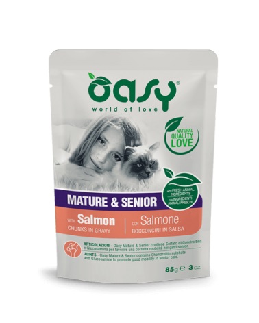 Oasy Gatto Bocconcini In Salsa Mature&amp;Senior Salmone 85 Gr