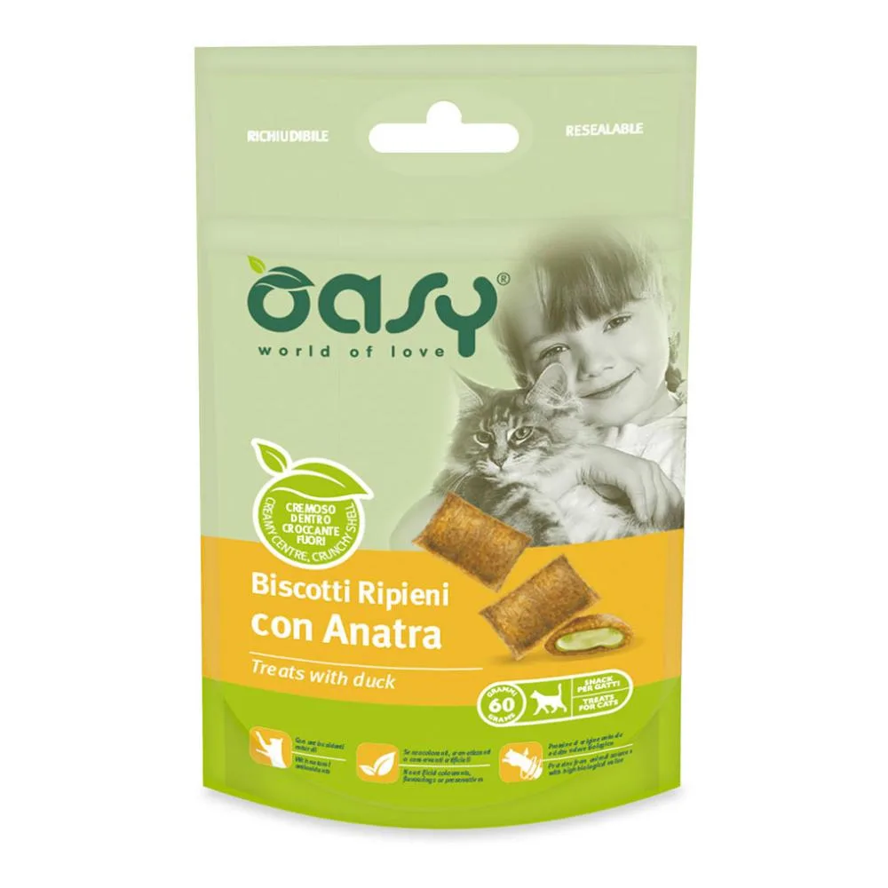 OASY GATTO SNACK BISCOTTI RIPIENI ANATRA 60GR — confronto prezzi
