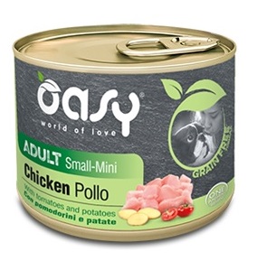 Oasy Cane Grain Free Adulto Small&amp;Mini Tocchetti Di Pollo, Pomodorini &amp; Patate 200 Gr