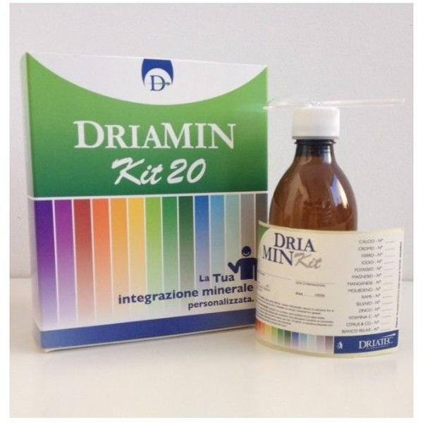 Driamin kit 20 flacone vuoto con misurino + etichetta e foglio illustrativo