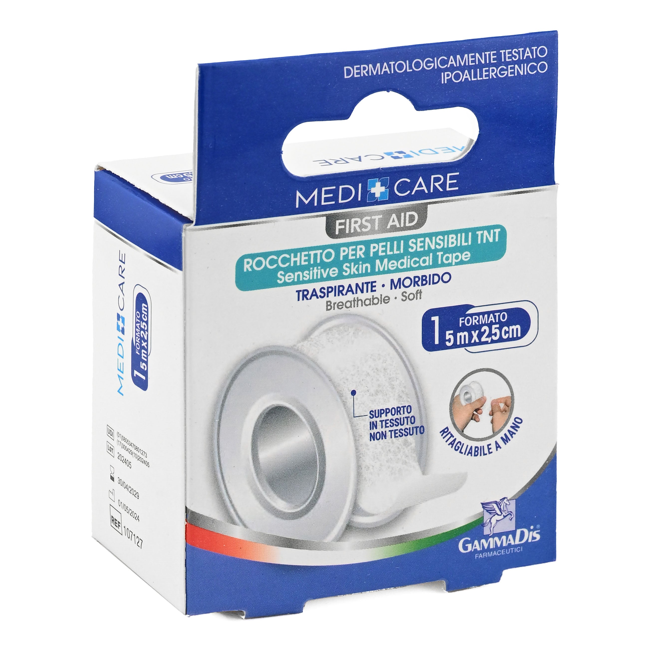 Medicare First Aid Rocchetto Pelli Sensibili TNT 5m x 2,5 cm 1 Pezzo pz Cerotto