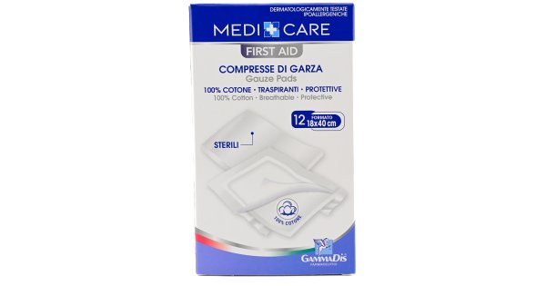 Gammadis Farmaceutici Medicare - Compresse di Garza in Cotone 18 x 40 cm, 12 compresse