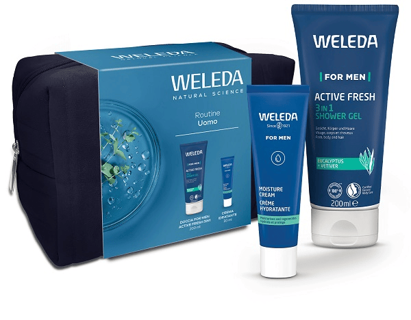 Weleda Routine Uomo Cofanetto con Doccia Shampoo 200 ml + Crema Idratante 30 ml + Pochette in Regalo