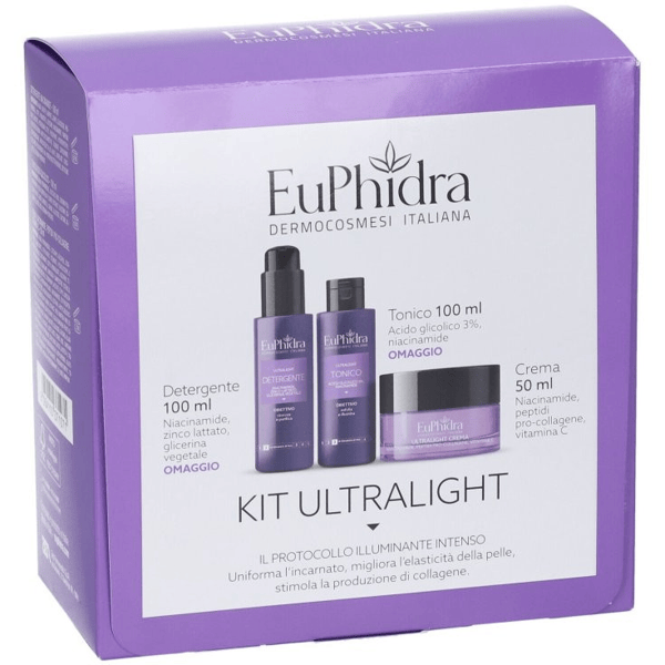 Euphidra Cofanetto Viso Ultralight con Crema Ricca Niacinamide + Detergente Tonico