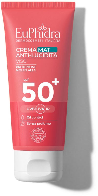 Euphidra Crema Viso Mat SPF 50+ 50 ml Protezione Molto Alta Opacizzante per Pelle Mista Grassa
