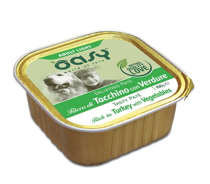 Oasy Cane Delizioso Pate' Adulto Light Tacchino &amp; Verdure 150 Gr