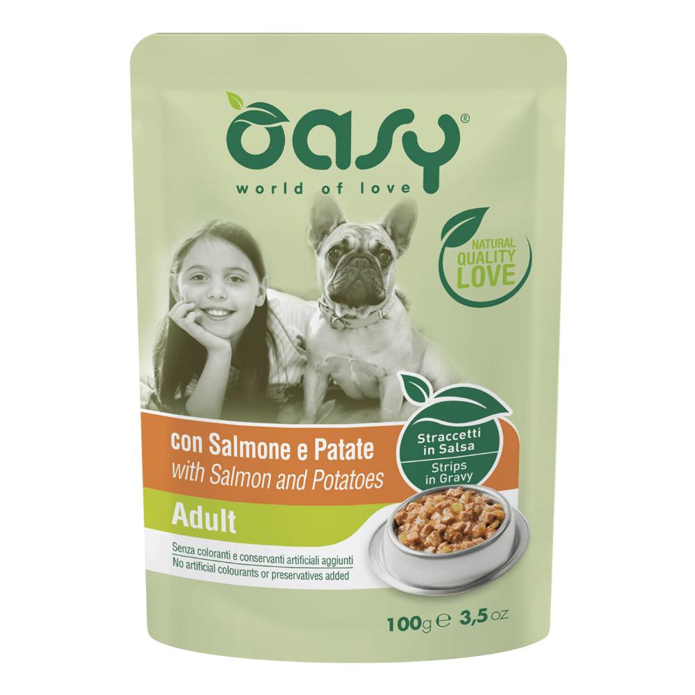 Oasy Cane Straccetti In Salsa Adulto Salmone &amp; Patate 100 Gr — confronto prezzi