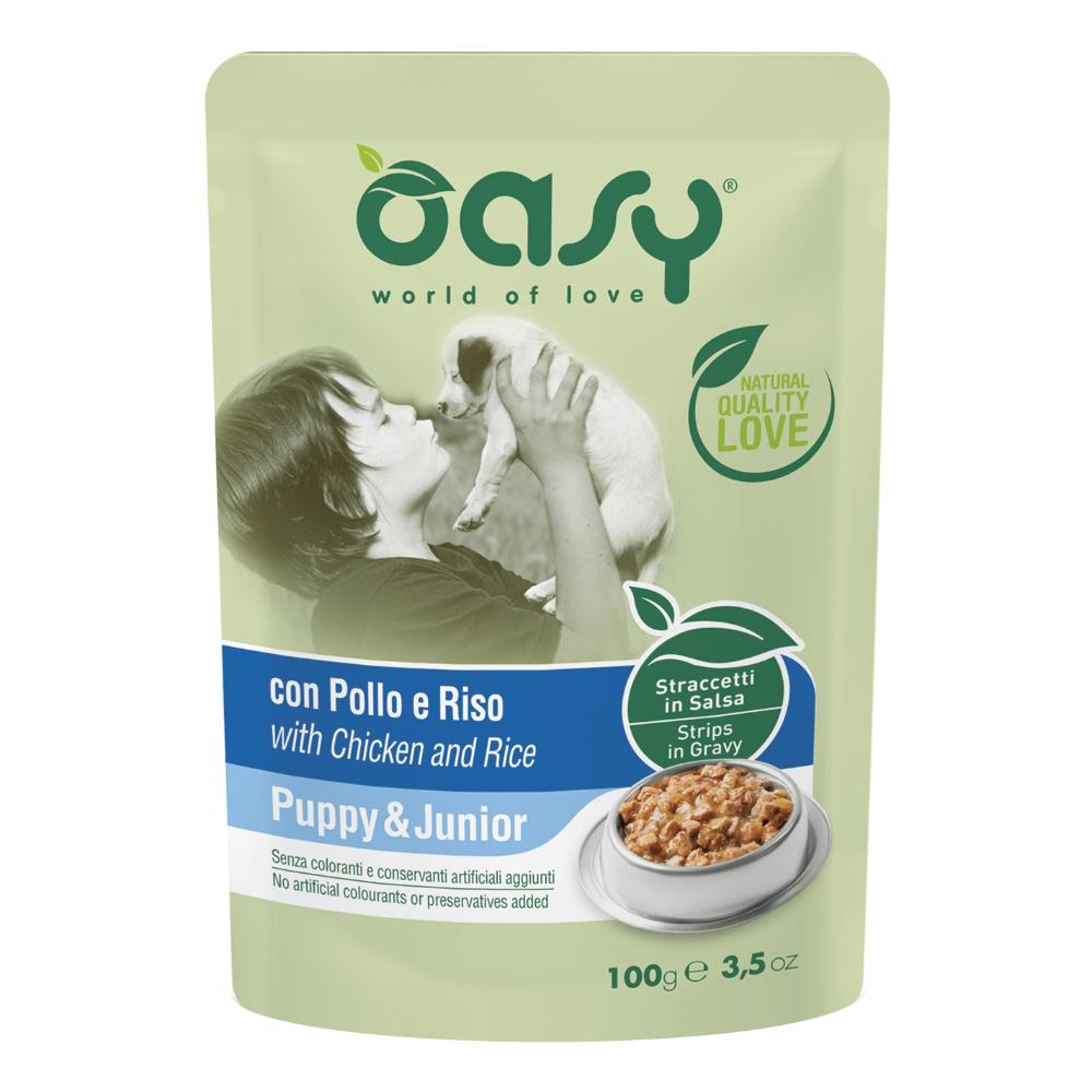 Oasy Cane Straccetti In Salsa Puppy Pollo &amp; Riso 100 Gr
