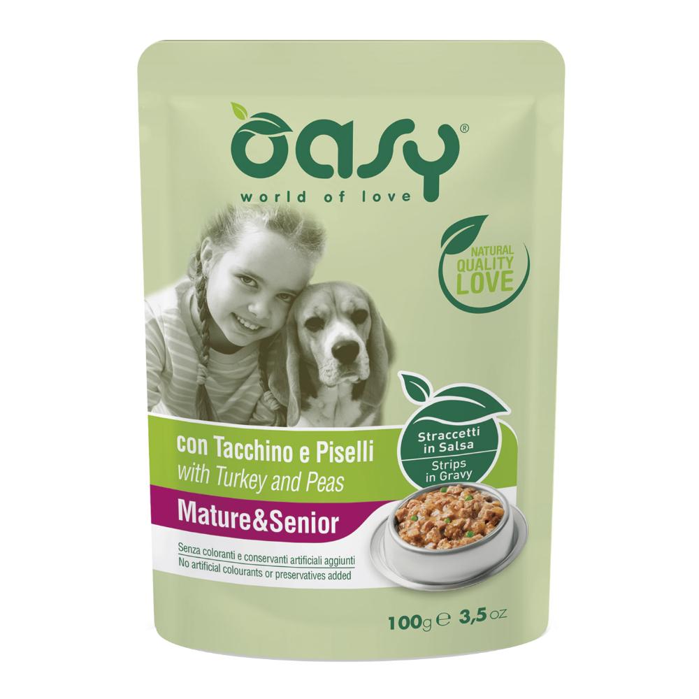 Oasy Cane Straccetti In Salsa Mature&amp;Senior Tacchino &amp; Piselli 100 Gr