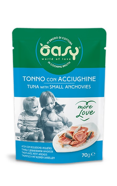 Oasy Gatto More Love In Busta Adulto Tonno &amp; Acciughine 70 Gr