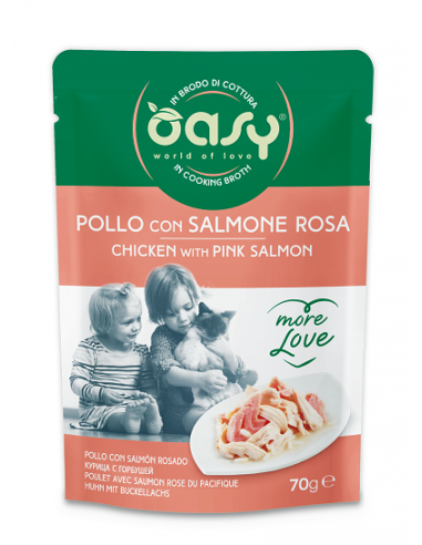Oasy Wet Cat More Love Pollo Con Salmone Rosa Alimento Umido per gatti 70 g — confronto prezzi