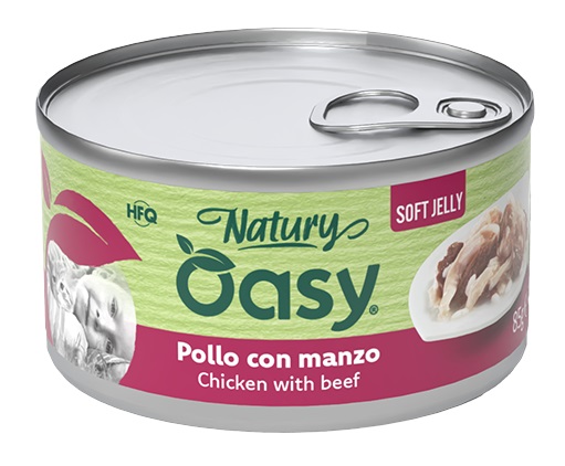 Oasy wet cat natury soft jelly pollo con manzo lattina 85 g — confronto prezzi